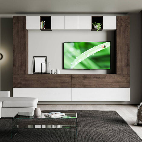 Mueble de pared moderno TV salón suspendido madera blanco A105 - 0.000000
