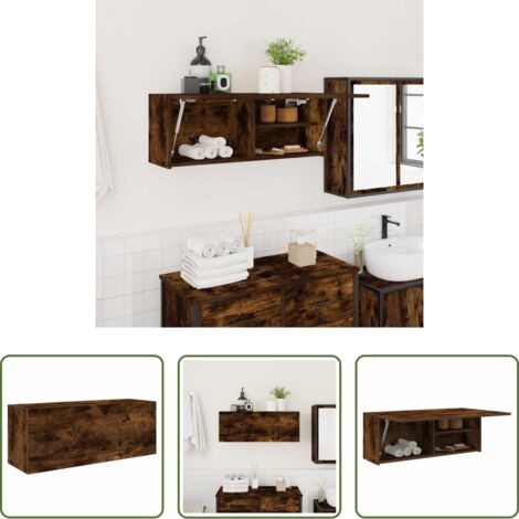 Mueble de pared -  Mueble de pared baño madera ingeniería roble ahumado 80x25x30cm