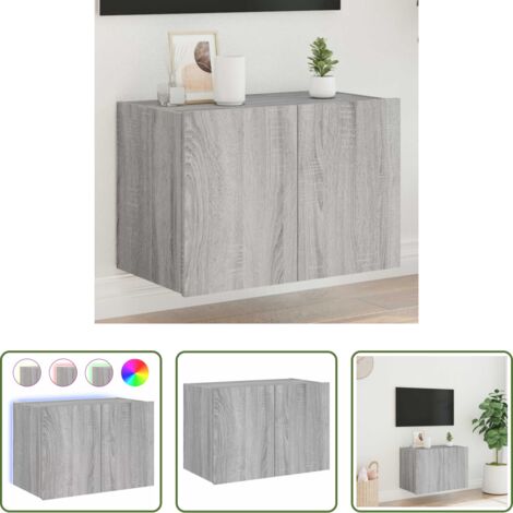 Mueble de pared -  Mueble de TV de pared con luces LED gris Sonoma 60x35x41 cm