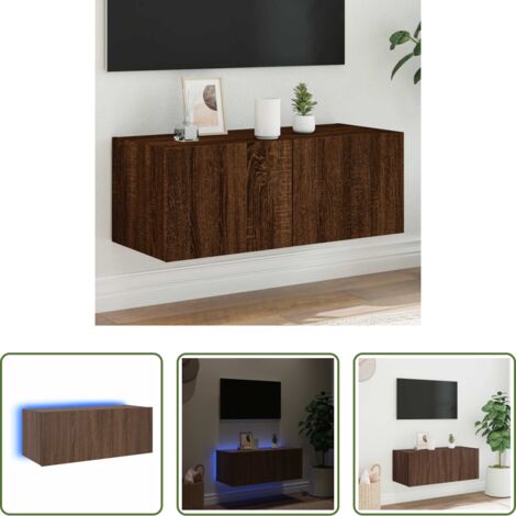 Mueble de pared -  Mueble de TV de pared con luces LED marrón roble 80x35x31 cm