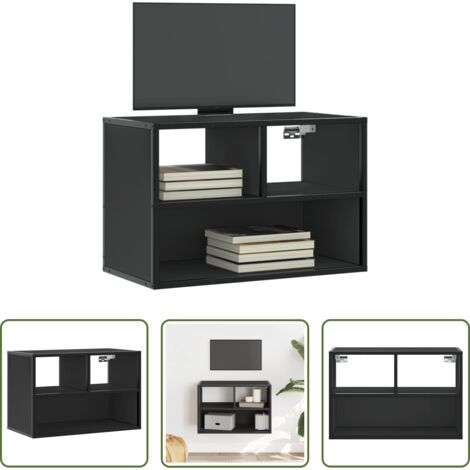 Mueble de pared -  Mueble de TV metal y madera de ingeniería negro 60x31x39,5 cm