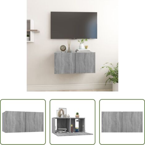 Mueble de pared -  Mueble TV colgante madera contrachapada gris Sonoma 60x30x30 cm