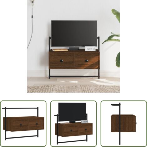 Mueble de pared -  Mueble TV de pared madera ingeniería marrón roble 60,5x30x51 cm