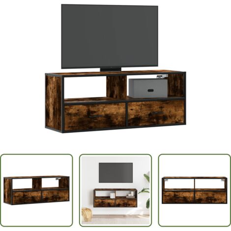 Mueble de pared -  Mueble TV metal y madera contrachapada roble humo 100x31x39,5cm