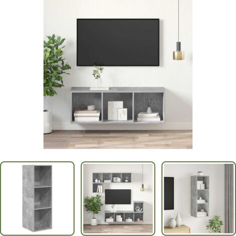 Mueble de pared -  Mueble TV pared madera contrachapada hormigón 37x37x107 cm