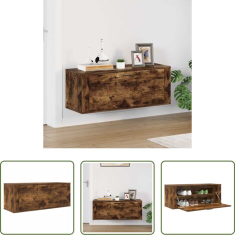 Mueble de pared -  Mueble zapatero pared contrachapada roble ahumado 100x35x38 cm