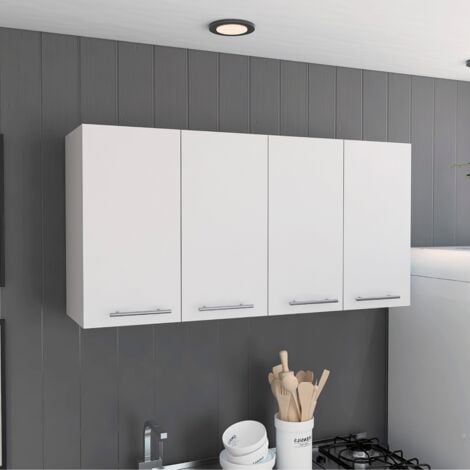Mueble de Pared para Cocina 120 con cuatro puertas , dos estantes y almacenamiento para menajes , 60 X 120 X 33.5 cm , Blanco