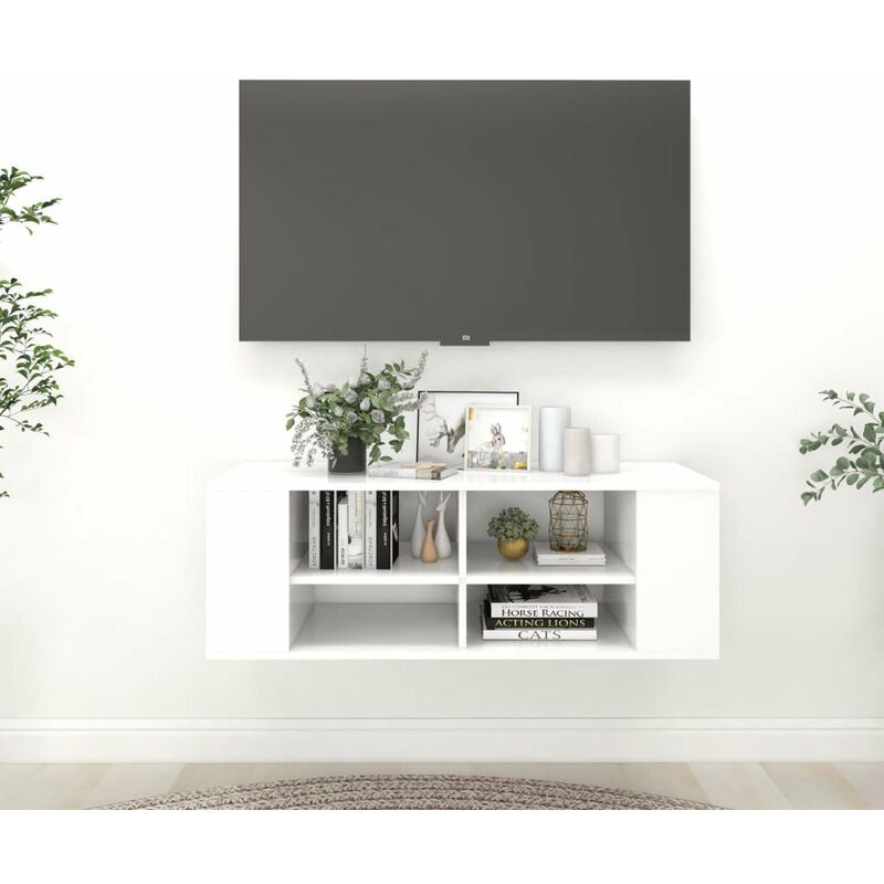 

Happyshopping - Mueble de pared para TV aglomerado blanco 102x35x35 cm