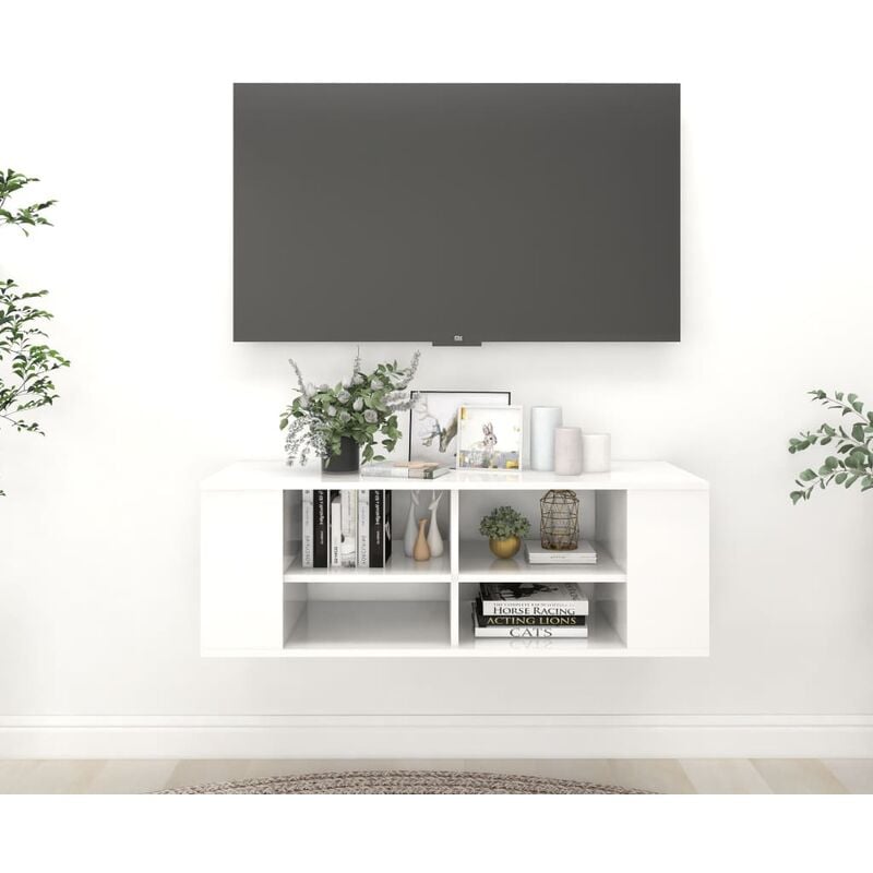 

Mueble de pared para TV aglomerado blanco brillante 102x35x35cm