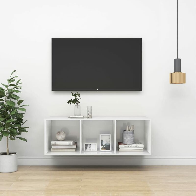 

Mueble de pared para TV aglomerado blanco brillo 37x37x107 cm