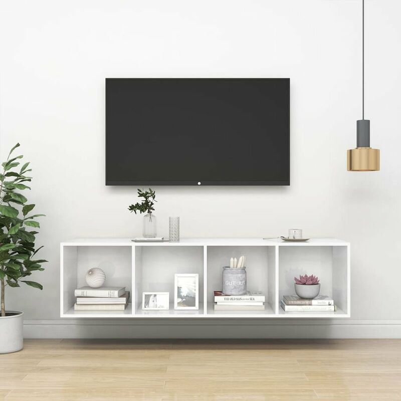 

Mueble de pared para TV aglomerado blanco brillo 37x37x142,5 cm