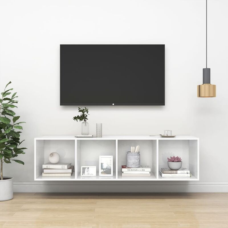 

Mueble de pared para TV aglomerado blanco brillo 37x37x142,5 cm