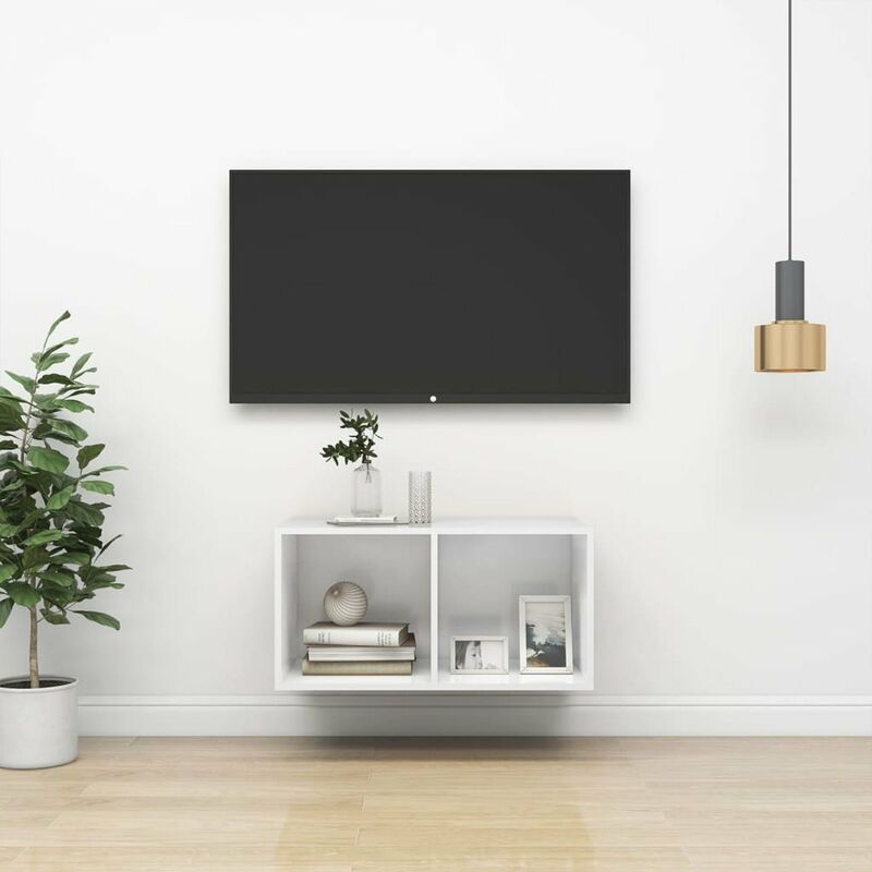 

Mueble de pared para TV aglomerado blanco brillo 37x37x72 cm