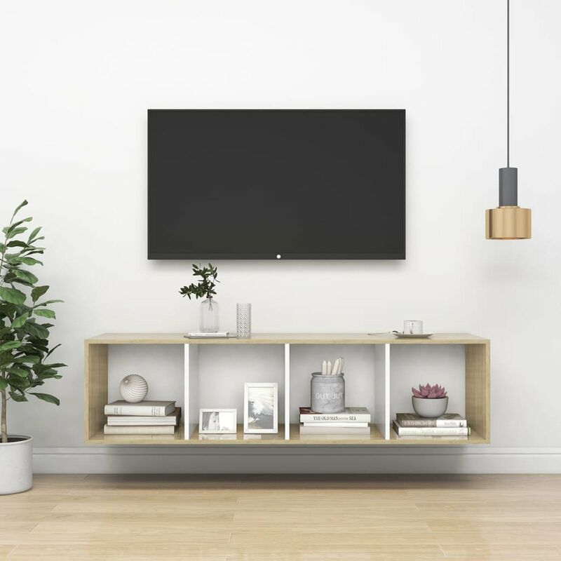 

Mueble de pared para TV aglomerado blanco Sonoma 37x37x142,5 cm