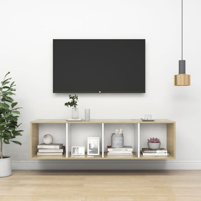 

Mueble de pared para TV aglomerado blanco Sonoma 37x37x142,5 cm