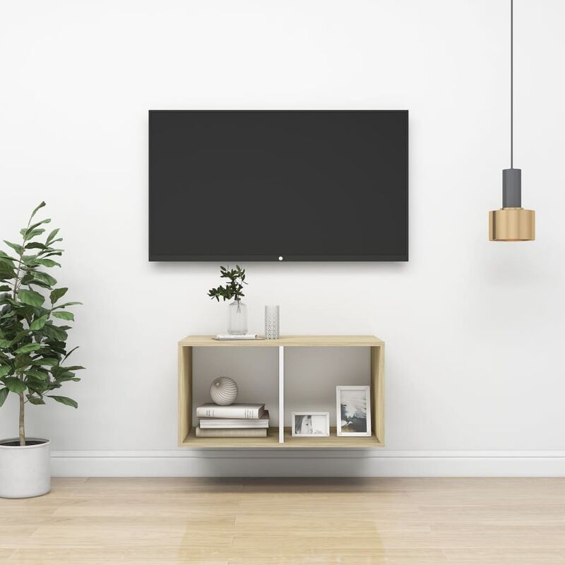 

Mueble de pared para TV aglomerado blanco y Sonoma 37x37x72 cm