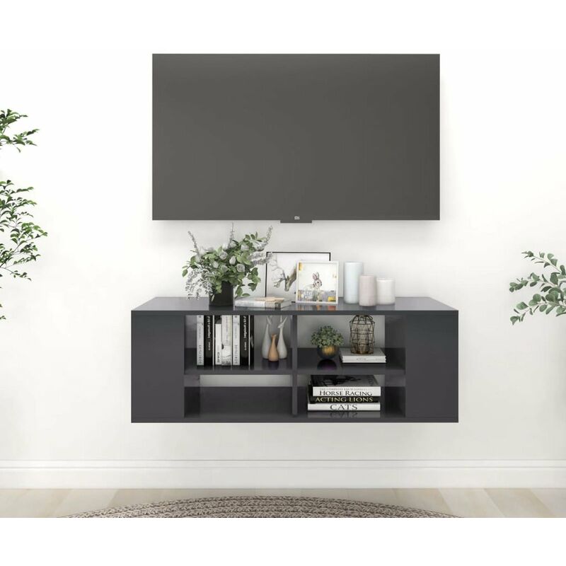 

Happyshopping - Mueble de pared para TV aglomerado gris 102x35x35 cm