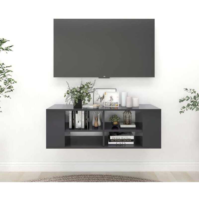 

Mueble de pared para TV aglomerado gris 102x35x35 cm