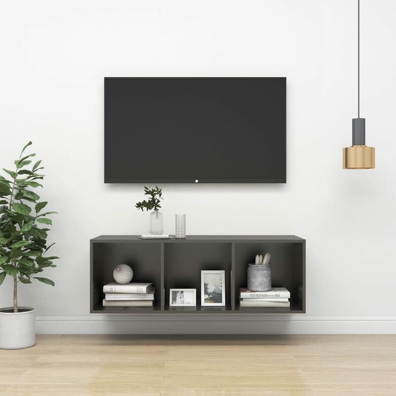 

Mueble de pared para TV aglomerado gris 37x37x107 cm