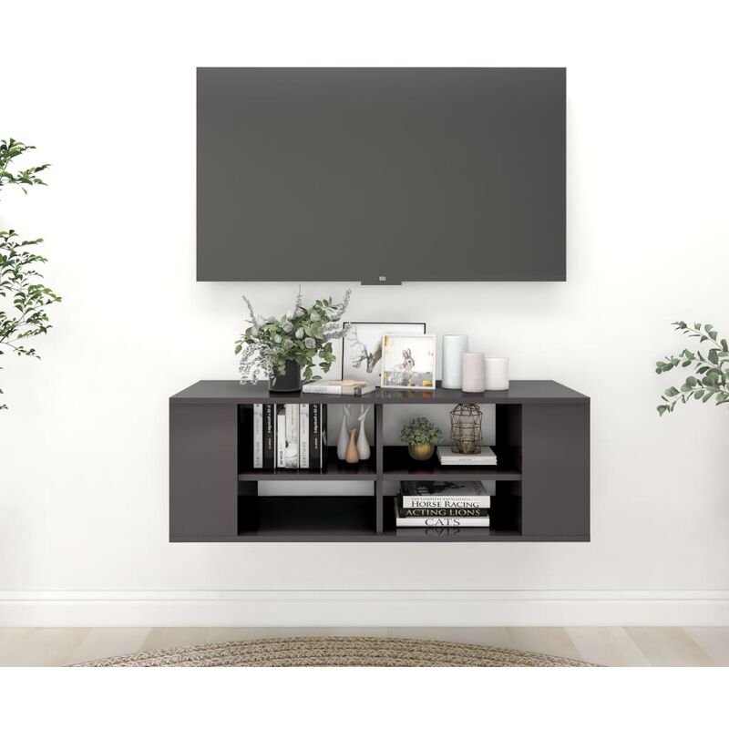 

Mueble de pared para TV aglomerado gris brillante 102x35x35 cm