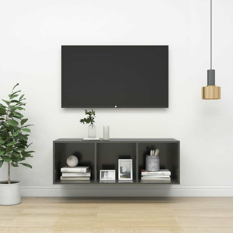 

Mueble de pared para TV aglomerado gris brillo 37x37x107 cm