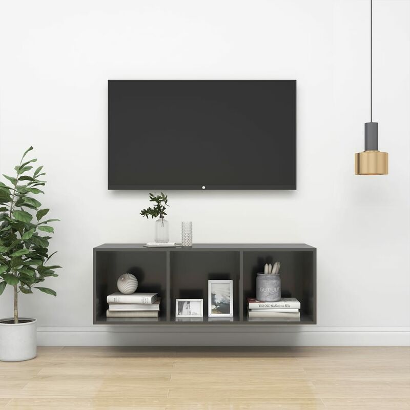 

Mueble de pared para TV aglomerado gris brillo 37x37x107 cm