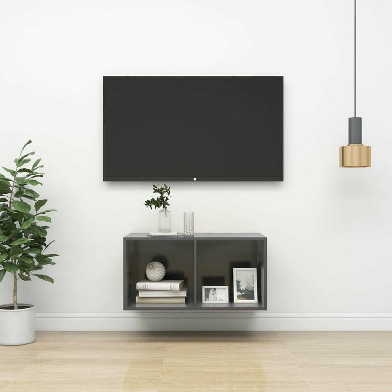 

Mueble de pared para TV aglomerado gris brillo 37x37x72 cm