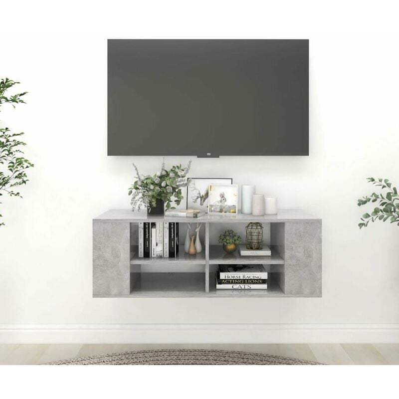 

Happyshopping - Mueble de pared para TV aglomerado gris hormigon 102x35x35 cm