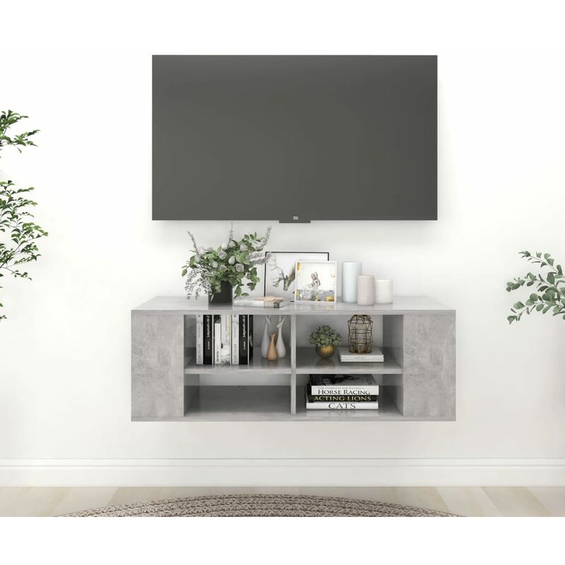 

Mueble de pared para TV aglomerado gris hormigón 102x35x35 cm