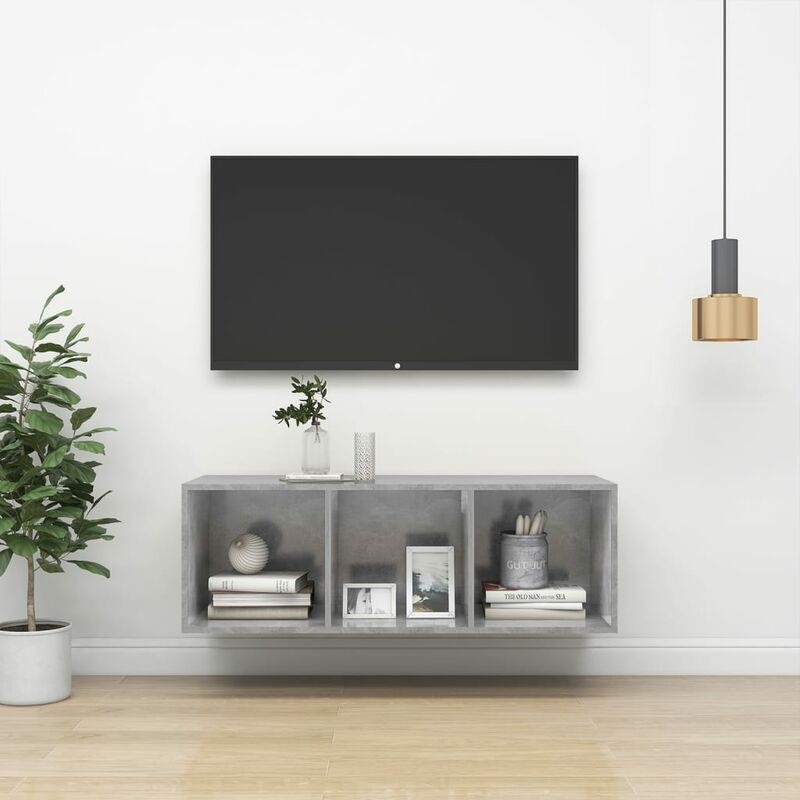 

Mueble de pared para TV aglomerado gris hormigón 37x37x107 cm