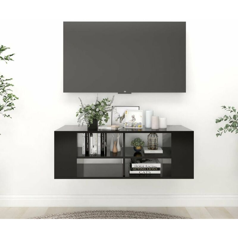 

Mueble de pared para TV aglomerado negro 102x35x35 cm