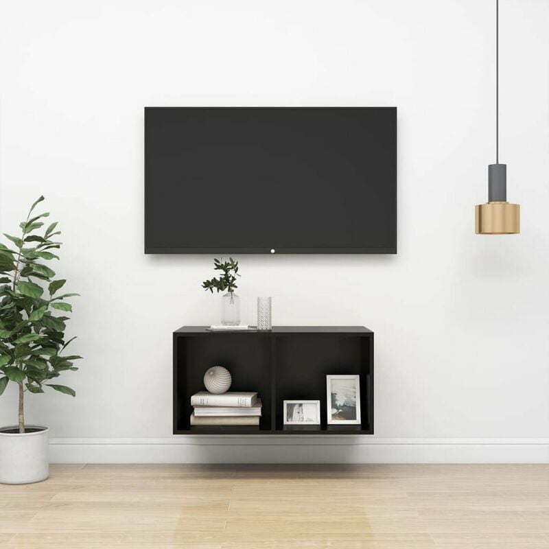 

Mueble de pared para TV aglomerado negro 37x37x72 cm