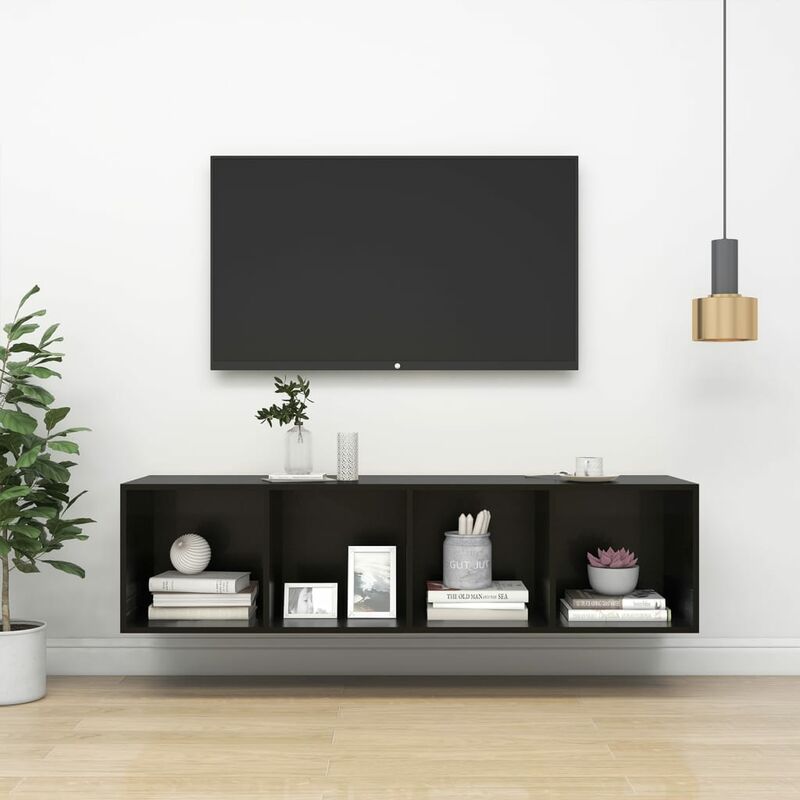 

Mueble de pared para TV aglomerado negro brillo 37x37x142,5 cm