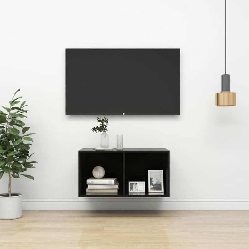 

Mueble de pared para TV aglomerado negro brillo 37x37x72 cm