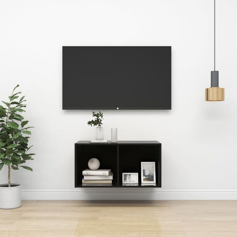 

Mueble de pared para TV aglomerado negro brillo 37x37x72 cm