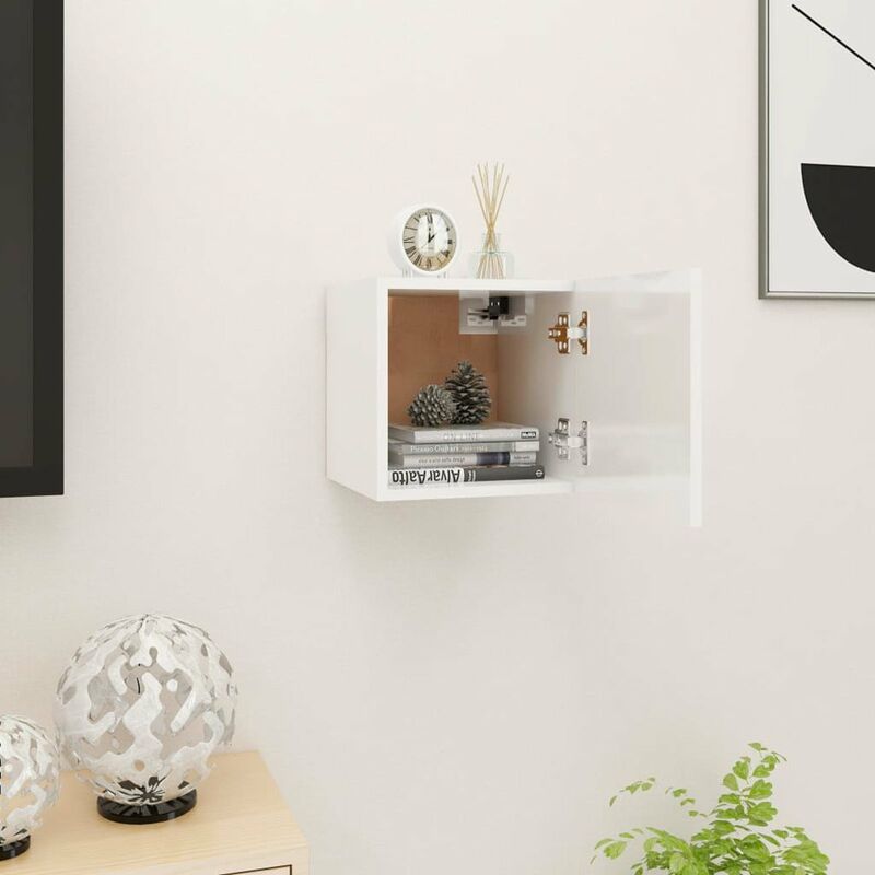 

Mueble de pared para TV blanco con brillo 30,5x30x30 cm