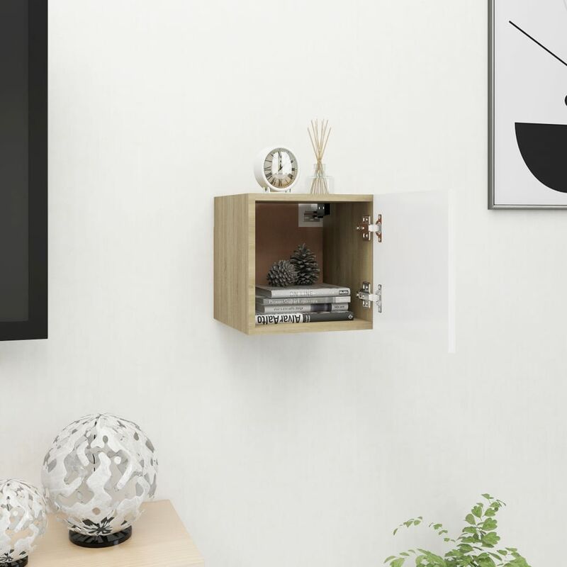 

Mueble de pared para TV blanco roble Sonoma 30,5x30x30 cm