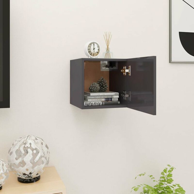 

Mueble de pared para TV gris con brillo 30,5x30x30 cm