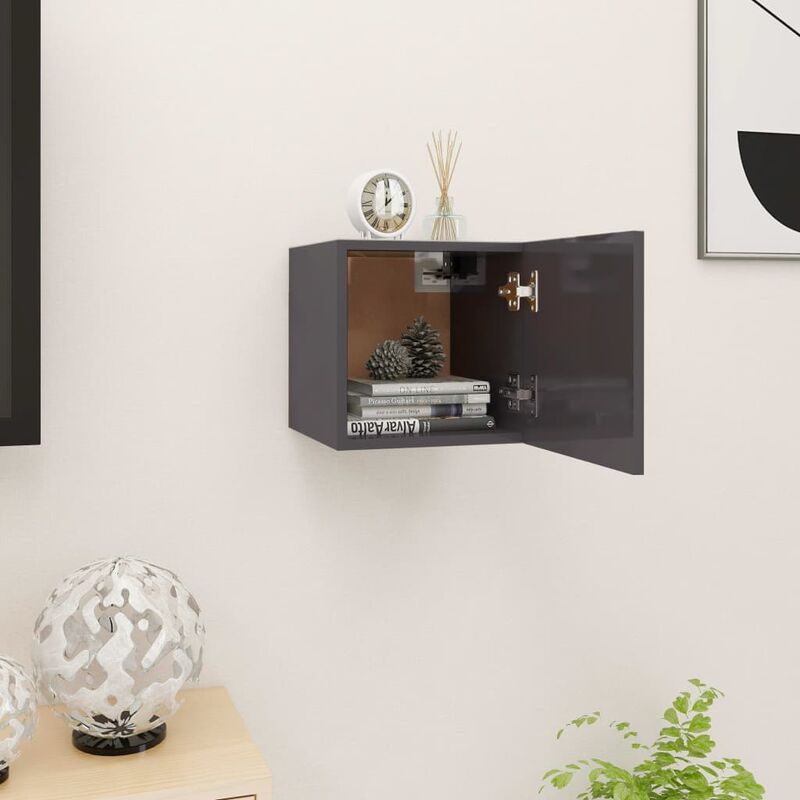 

Mueble de pared para TV gris con brillo 30,5x30x30 cm