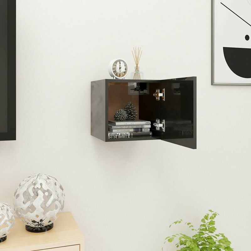 

Mueble de pared para TV negro con brillo 30,5x30x30 cm