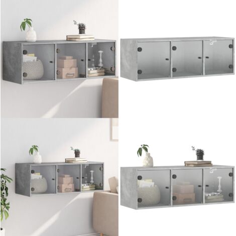 Mueble de pared puertas de vidrio gris hormigón 102x37x35 cm - Armario de vidrio - Armario de almacenamiento