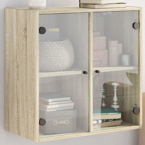 Mueble de pared puertas de vidrio roble  68x37x68,5 cm