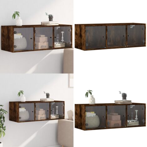 Mueble de pared puertas de vidrio roble ahumado 102x37x35 cm - Muebles de pared - Armario de vidrio