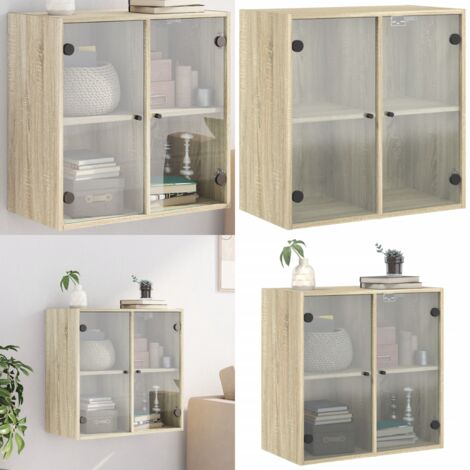 Mueble de pared puertas de vidrio roble Sonoma 68x37x68,5 cm - Muebles de almacenamiento - Puertas de vidrio