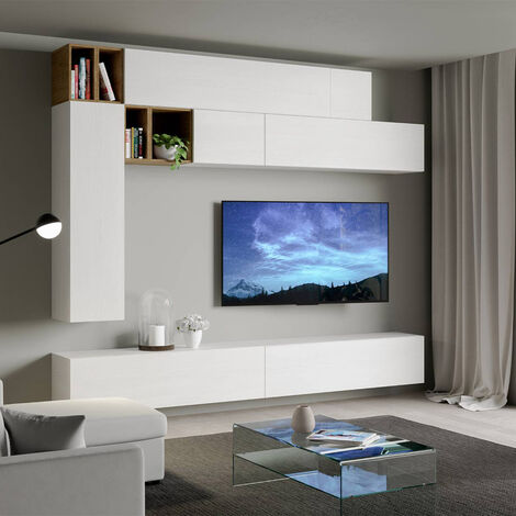 Mueble de pared salón moderno mueble de TV suspendido blanco madera A106 - 0.000000