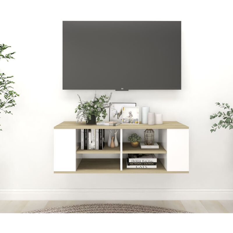 

Mueble de pared TV aglomerado blanco roble Sonoma 102x35x35cm