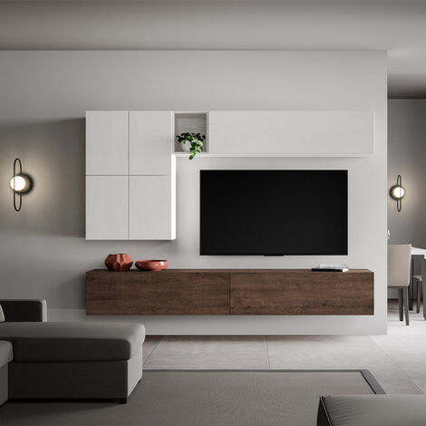 Mueble de pared TV moderno salón suspendido blanco madera A16 - 0.000000