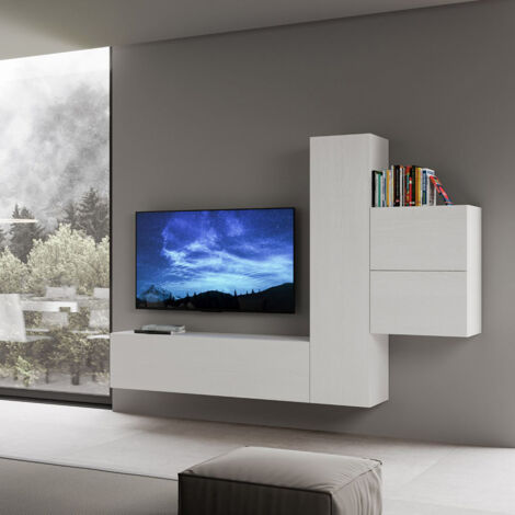 Mueble de pared TV salón 4 muebles suspendidos blanco moderno A17
