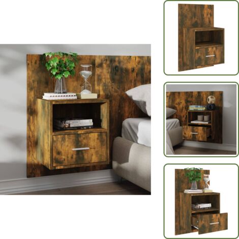 Mueble de pared - vidaXL Mesita de noche de pared roble ahumado - Diseño de pared