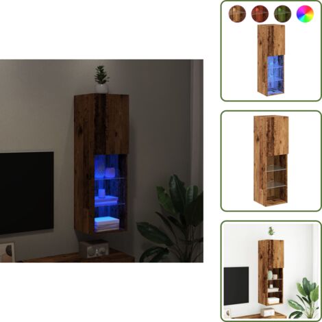 Mueble de pared - vidaXL Mueble para TV con luces LED madera envejecida 30,5x30x102 cm - Almacenamiento TV
